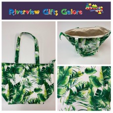 Large Tote Bag With Zip - Tropical Leaves on White Large Tote Bag With Zip - Tropical Leaves on White